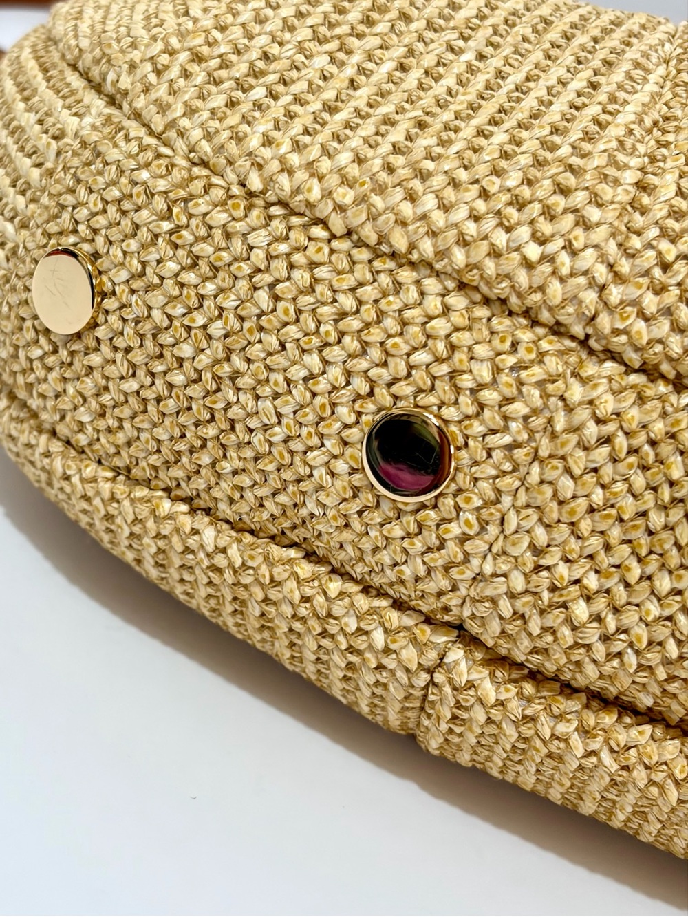 Hammitt Erica Small Raffia Croissant 🥐 Shoulder Bag In Cocoa Raffia/Gold NWT!! - Picture 15 of 16